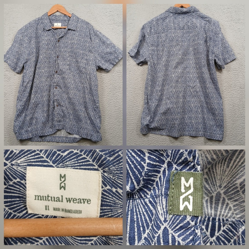 Mutual Weave Shirt Mens‎ XL Blue Geometric Print Short Sleeve Button Down